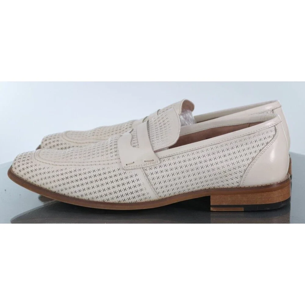 Stacy Adams Belvan Men's Moc Toe Penny Loafers Shoes Sz 9.5 M Perforated Leather
